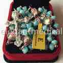 elegantmedical Sterling Silver GIFT ROSARY Cross necklace Aquamarine  Coloured glaze Beads