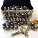 elegantmedical Black Tahitian Pearl Bali Sterling Silver Cross Beads Rosary box necklace Cross