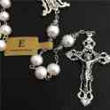 Rare Valuable AAA 8MM Real Pearl & Rose Beads Rosary Crucifix / Cross  - Catholic