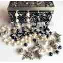 Sterling 925 Sterling Silver AAA10MM White/Black Real Pearl Bead Wedding rosary Cross Box